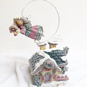 Vintage Christmas House & Angel, velvet finish and lights Seasonal Decor